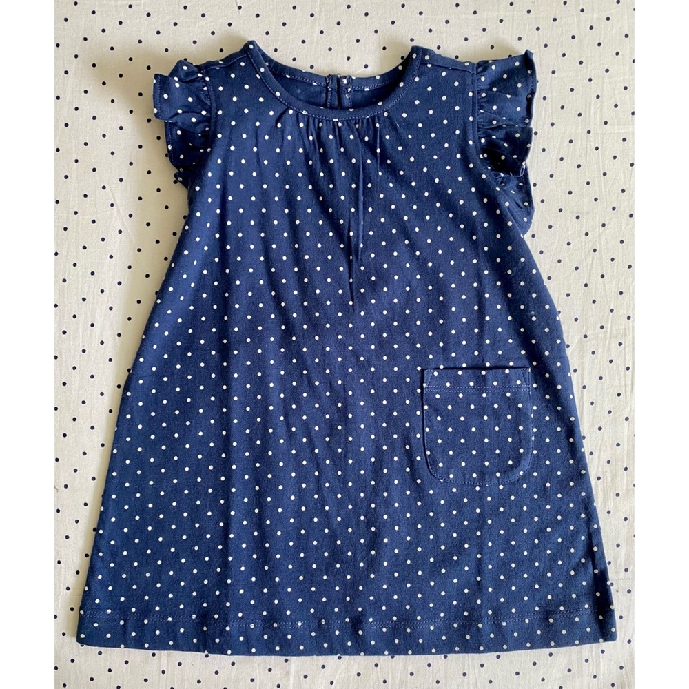Primary Navy Polka Dot Flutter Sleeve Dress